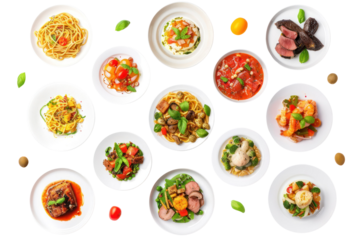 various plates of food
.isolated on white background