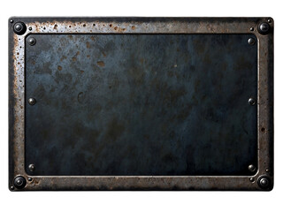 Obraz premium Blank rusted metal plate on a transparent background. PNG image of a blank metal signboard covered in rust.