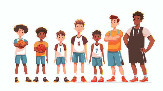 Vector Cartoon flat school boys basketball kids team 