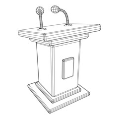 Speaker Podium Rostrum. Tribune Stand with Microphones. Debate, press conference concept. Wireframe low poly mesh vector illustration