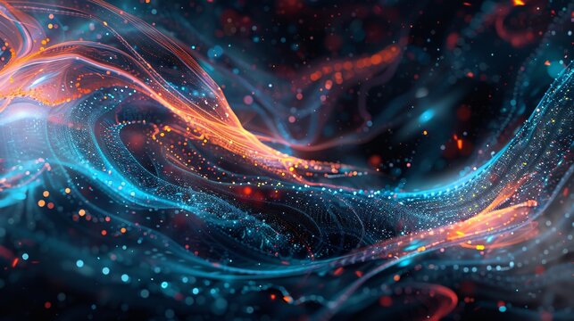 Abstract wallpaper of dynamic blue and orange light wave enery in space