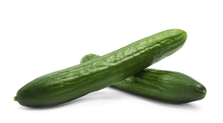 Two long fresh cucumbers isolated on white