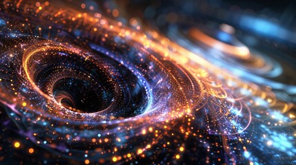 Abstract wallpaper of dynamic blue and orange light that indicate the gravitational energy of black hole