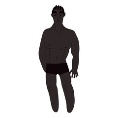 Flat African man in underwear. Black skin person with black hair in cartoon style for multinational and diversity designs. Vector illustration.