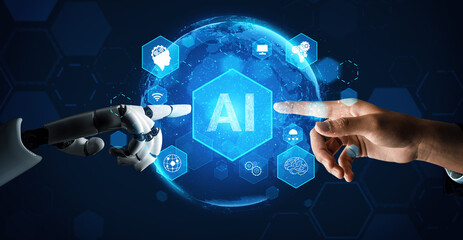 XAI 3D Rendering futuristic robot technology development, artificial intelligence AI, and machine...