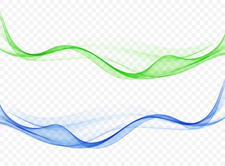 Abstract flow of wavy lines in blue and green. Transparent wave,design element.
