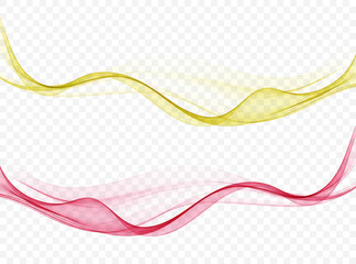 Abstract flow of wavy lines in yellow and red. Transparent wave, design element.