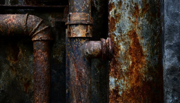  metal surfaces and rusty pipes, evoking a sense of urban decay and rugged charm.old rusty door A gritty industrial scene with corroded