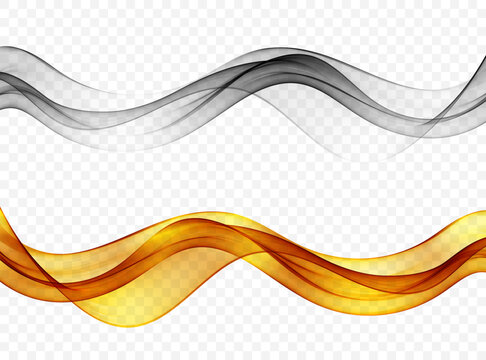 Set of transparent waves. Gold and silver wave. Abstract wave background.