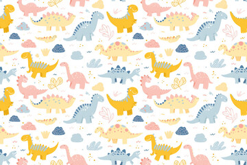Whimsical dinosaurs seamless pattern for children's joy