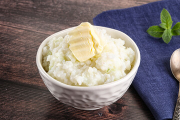 Homemade rice porridge with butter