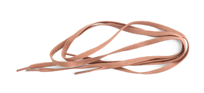 Light brown shoe laces isolated on white, top view