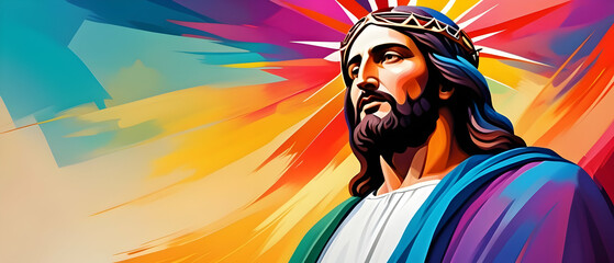 Sketch of Jesus Christ. Abstract colorful Illustration. Digital painting style