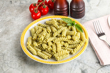 Italian pasta with basil pesto