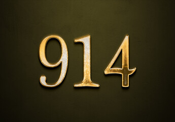 Old gold effect of 914 number with 3D glossy style Mockup.	