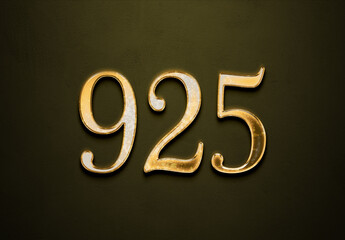 Old gold effect of 925 number with 3D glossy style Mockup.	