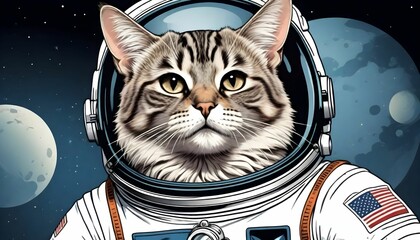 illustration of the cute astronaut cat in a space suit with a helmet