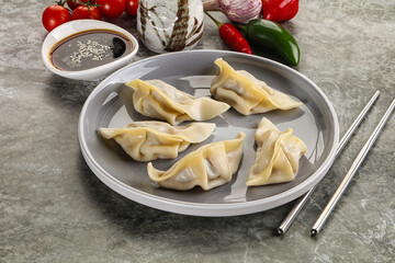 Japanese cuisine - dumplings gyoza with sauce