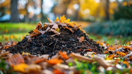 Close-up view of a compost pile in a garden setting, highlighting the natural decomposition process and the vibrant organic matter