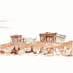 Acropolis hand-drawn comic illustration. Acropolis. Vector doodle style cartoon illustration