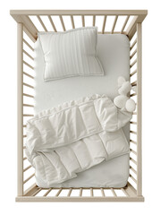 Wooden Baby Bed. Top Plan View. Interior Design Mockup. Ai Generative	