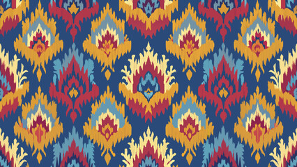 Ikat geometric folklore ornament with diamonds. Tribal ethnic vector texture. Seamless striped pattern in Aztec style. Folk embroidery. Indian, Scandinavian, Gypsy, Mexican, African rug. - obrazy, fototapety, plakaty