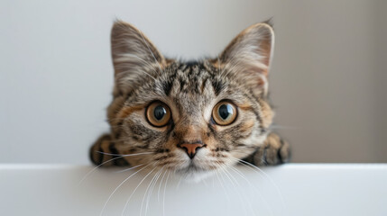 A playful cat peeking from behind