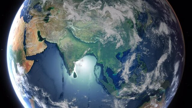 Realistic Earth From Space Zoom In Clouds India New Delhi