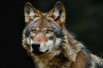Portrait of a wolf, close-up on a black background