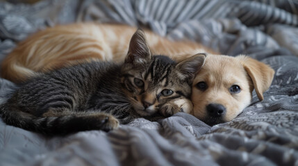 Cat and Golden retriever portrait