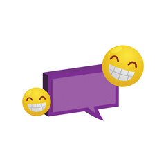 3d purple speech bubble with emoticons illustration vector