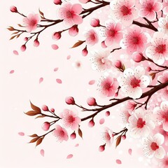 Fototapeta premium Spring landscape with blooming wild flowers,sunlight and blue sky,Generative Ai