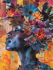 Vibrant Collage of Abstract Woman and Floral Elements