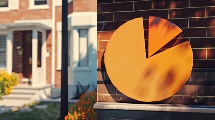 Sets a pie chart in bright oranges on a community bulletin board, providing local event statistics in a manner that s playful and visually captivating