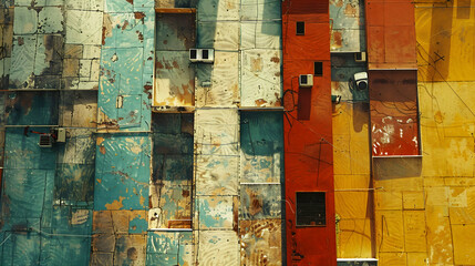 Multicolored Patchwork Wall with Air Conditioners