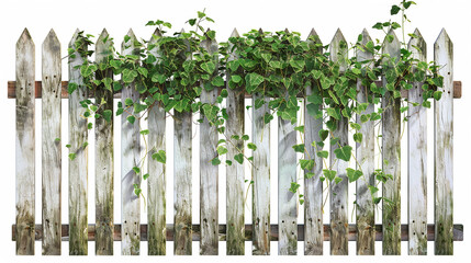 Old Wooden Picket Fence Overgrown with Foliage