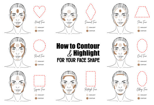 A set of all face types and makeup options for them