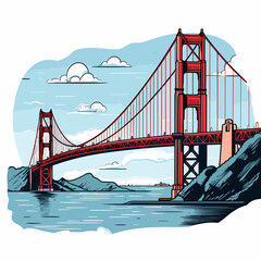 Golden Gate Bridge. Golden Gate Bridge hand-drawn comic illustration. Vector doodle style cartoon illustration