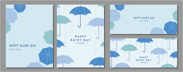 梅雨 傘 RAINY DAY 素材セット フレーム 背景 ベクターイラスト シンプル