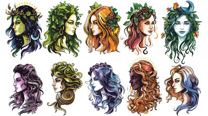 Zodiac girls. The Earth element. Hand drawn colored vector