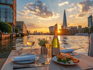 Nighttime Restaurant by the Water's Edge, dinner, Ai generate