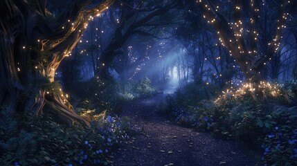 A path in a fairy forest in the twilight