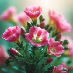 Fototapeta premium Spring landscape with blooming wild flowers,sunlight and blue sky,Generative Ai