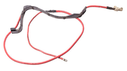 Automotive wiring harness with positive battery terminal and squib for disconnection in case of an...