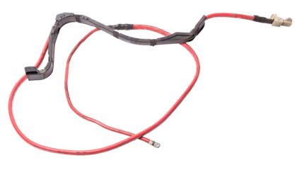 Automotive wiring harness with positive battery terminal and squib for disconnection in case of an accident. Vehicle security systems.