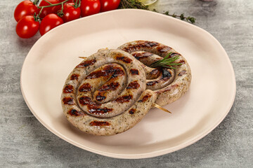 Grilled natural spiral meat sausage