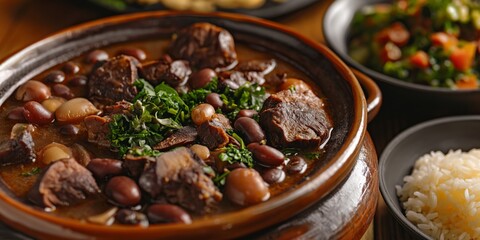 A striking image showcasing a sumptuous bean and meat stew ready to satisfy any hearty meal seekers with its rich and savory flavors