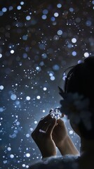 Captures the timeless elegance of a diamond set against a backdrop of sparkling white stars, symbolizing both eternity and the infinite allure of the night sky