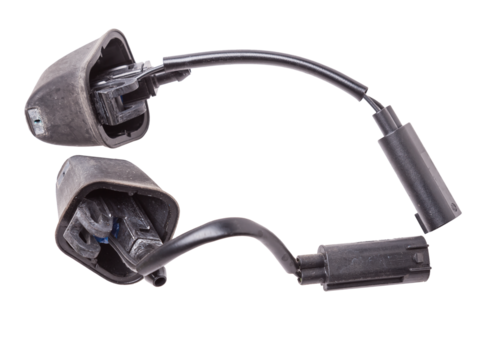 Windscreen washer nozzle on white isolated background. Used spare parts from junkyard catalog.