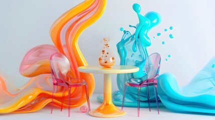 Table and chairs with abstract colors 
